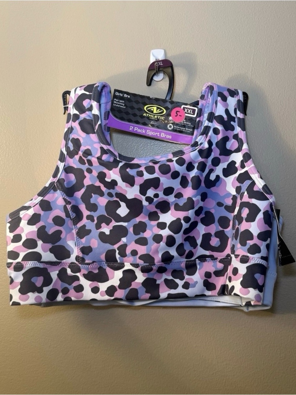 Athletic Works Pink and Black Leopard Print Blue Sports Bra XXL 2 Pack New